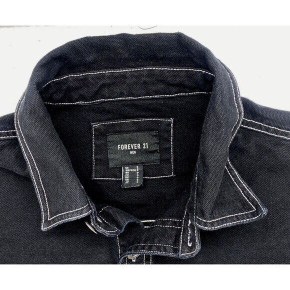 Forever 21 Jacket Men's Small Black Denim Trucker Button-Up Jean Dark Wash - Picture 9 of 11